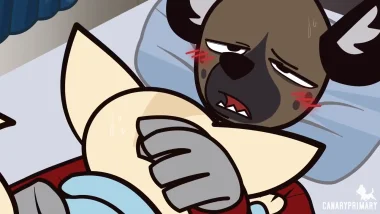 The guy is enjoying Fenneko's body laying on his chest